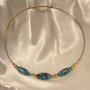 Elegant Gold and Turquoise/Blue beaded Choker Necklace